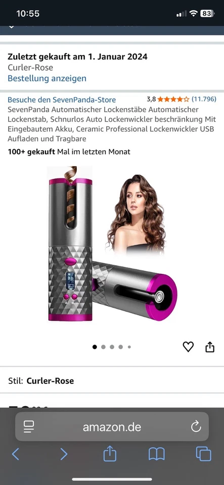 Lockenstab, Lockenwickler, kabellos, Automatisch, Keramik, LCD, Styling