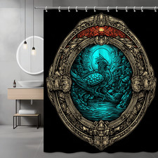 Fantasy Bird Shower Curtain, Circular Frame Graphic Print