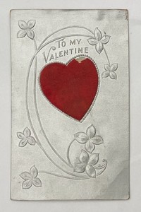 Vintage 1908 Silver Ink, Red Velvet Valentine Post Card