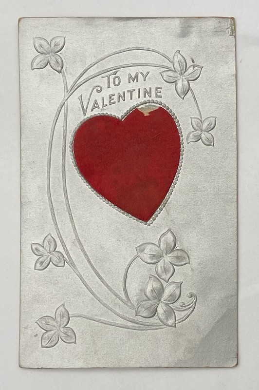 Vintage 1908 Silver Ink, Red Velvet Valentine Post Card