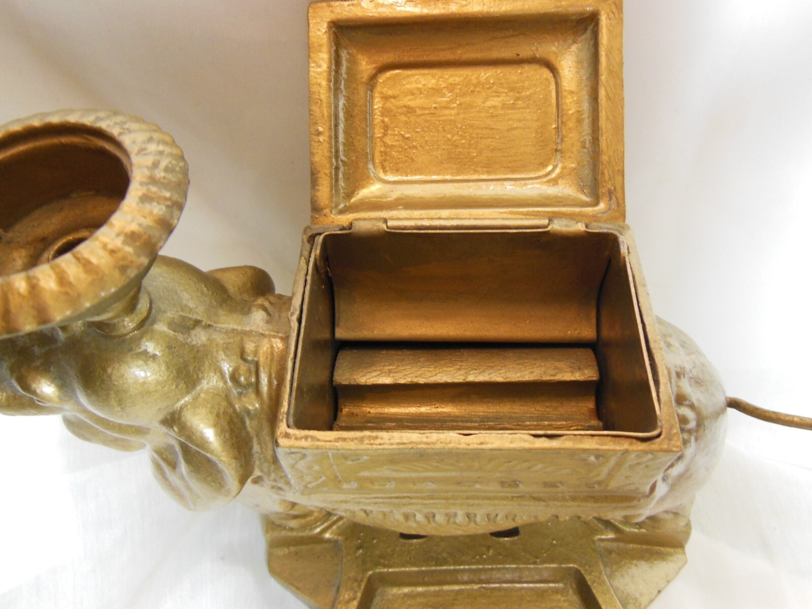 Vintage Elephant Cigarette Dispenser Cast Iron Mechanical Gold Painted