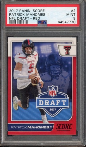 2017 Panini Score PATRICK MAHOMES II #2 NFL Draft Red Rookie Texas Tech PSA 9