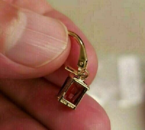 Pendientes solitarios colgantes y colgantes de granate rojo corte cojín de 4 quilates de oro amarillo de 14 quilates - Imagen 2 de 3