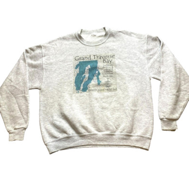 VTG Grand Traverse Bay Sweatshirt Adult Extra Large Grandpacore Nautical Map Men