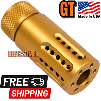 GT BLACK 3'' Compensator GOLD ADZ 1/2x28 brake 22cal Slips over & Treads at 1.25''