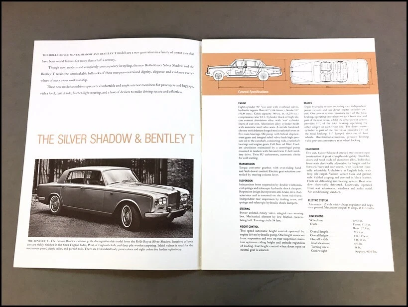 1966 1967 Rolls Royce Silver Shadow Bentley T Factory Car Sales Brochure Folder Foto 2 de 4