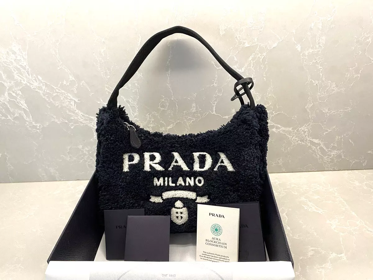 Prada Re-Edition 2000 Terry Mini Shoulder Bag Black/White 8"