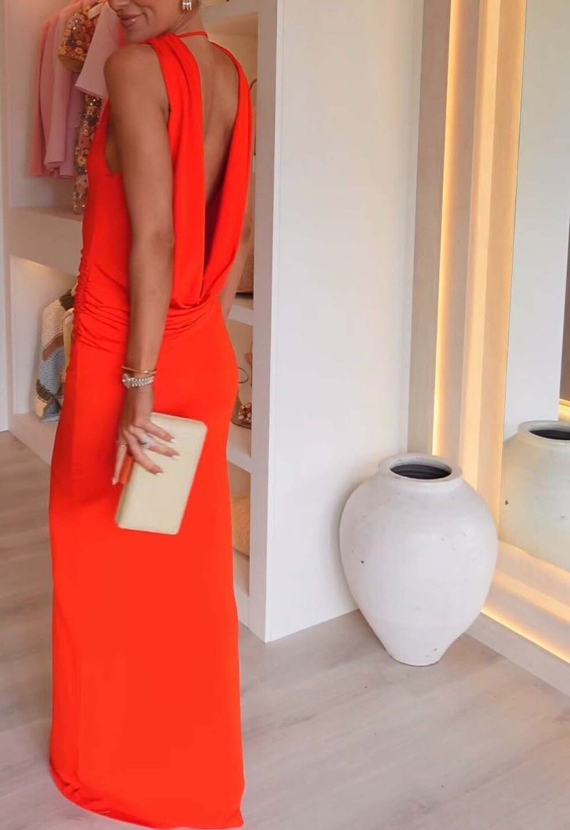 【ZARA】ロング オープンバック ワンピース 2911/001/675 ZARA NEW WOMAN LONG OPEN BACK DRESS DRAPED RED ORANGE XS-XXL