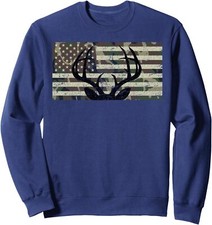 Deer Hunting Camo American Flag Buck Antlers Hunter Unisex Hooded Sweatshirt