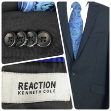 Reaction Kenneth Cole Men's Dark Gray Birdseye Blazer Sport Coat Sz 40R 0585