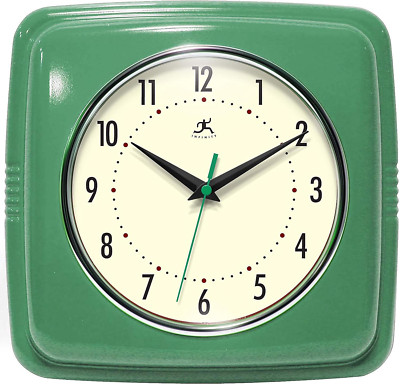 Infinity Instruments Retro Wall Clock - 9 Inch Square Clock - Silent Non-Ticking