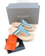 New VIONIC Elvia Size 6.5 M Blue T-Strap Orthotic Women's Sandals RETAIL $90
