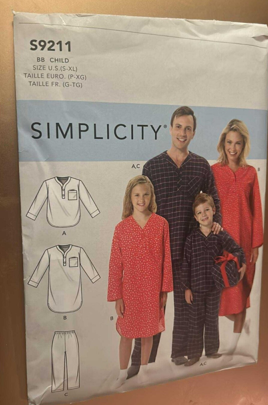 SIMPLICITY PATTERN 9211 PAJAMAS NIGHTSHIRT  CHILD SIZES  SM MED LRG XLRG UNCUT