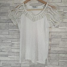 Ladies ALICE COLLINS T Shirt Top White Crochet Lace Short Sleeved Size 10 UK