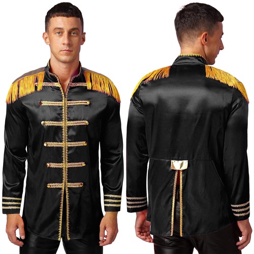 UK Men Sergeant Pepper Costume 60s Satin Cardigan Coat Medieval Hippy Halloween - Picture 39 of 60