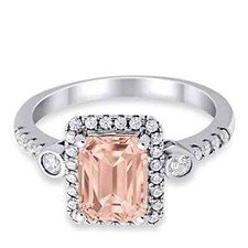 Halo Emerald Cut Wedding Engagement Simulated CZ Ring