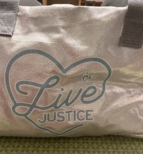 LIVE JUSTICE Silver W/Blue Glitter Duffel Tote Bag Gymnastics Dance Cheer NWOT