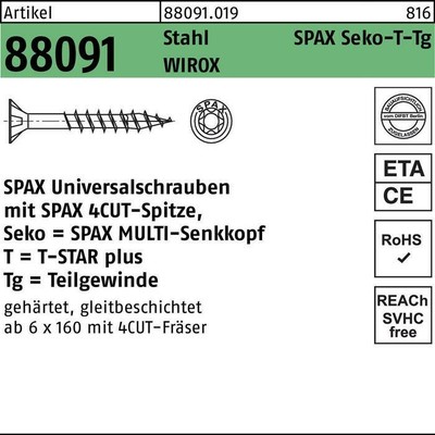 SPAX Schraube R 88091 Senkkopf/T-STAR TG 5 x 80/46-T20 Stahl WIROX