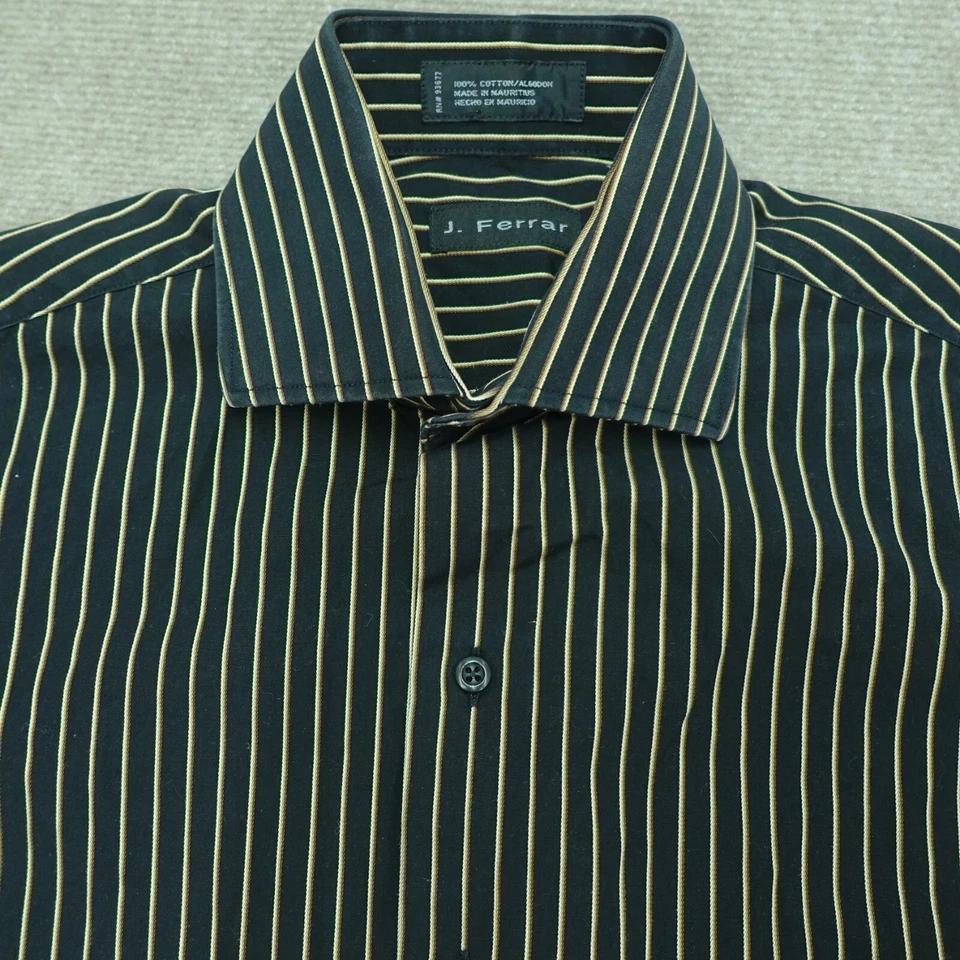 Camisa de Vestir J Ferrar Abotonada Manga Larga Hombre 15 32/33 Negro Marrón Rayas Foto 2 de 4