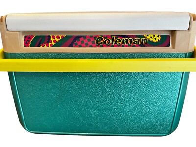 Vintage 90's Coleman Personal Cooler 5210 Yellow Handle Slide Lid