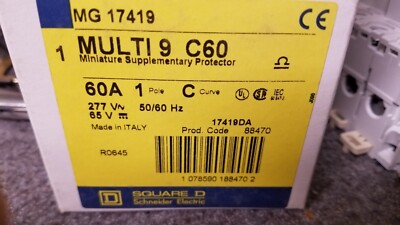 Square-D MG17419 Miniature Circuit Breaker, Multi-9, C60, 60A, 1P, C (NOS)