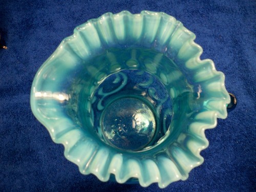 Jefferson Opalescent Glass Blue Button & Braids Pitcher Jug Antique 1905 - Picture 6 of 13