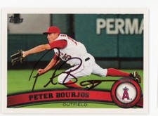 SIGNED BASEBALL CARD AUTO LOS ANGELES LA ANGELS TOPPS 2011 PETER BOURJOS #185