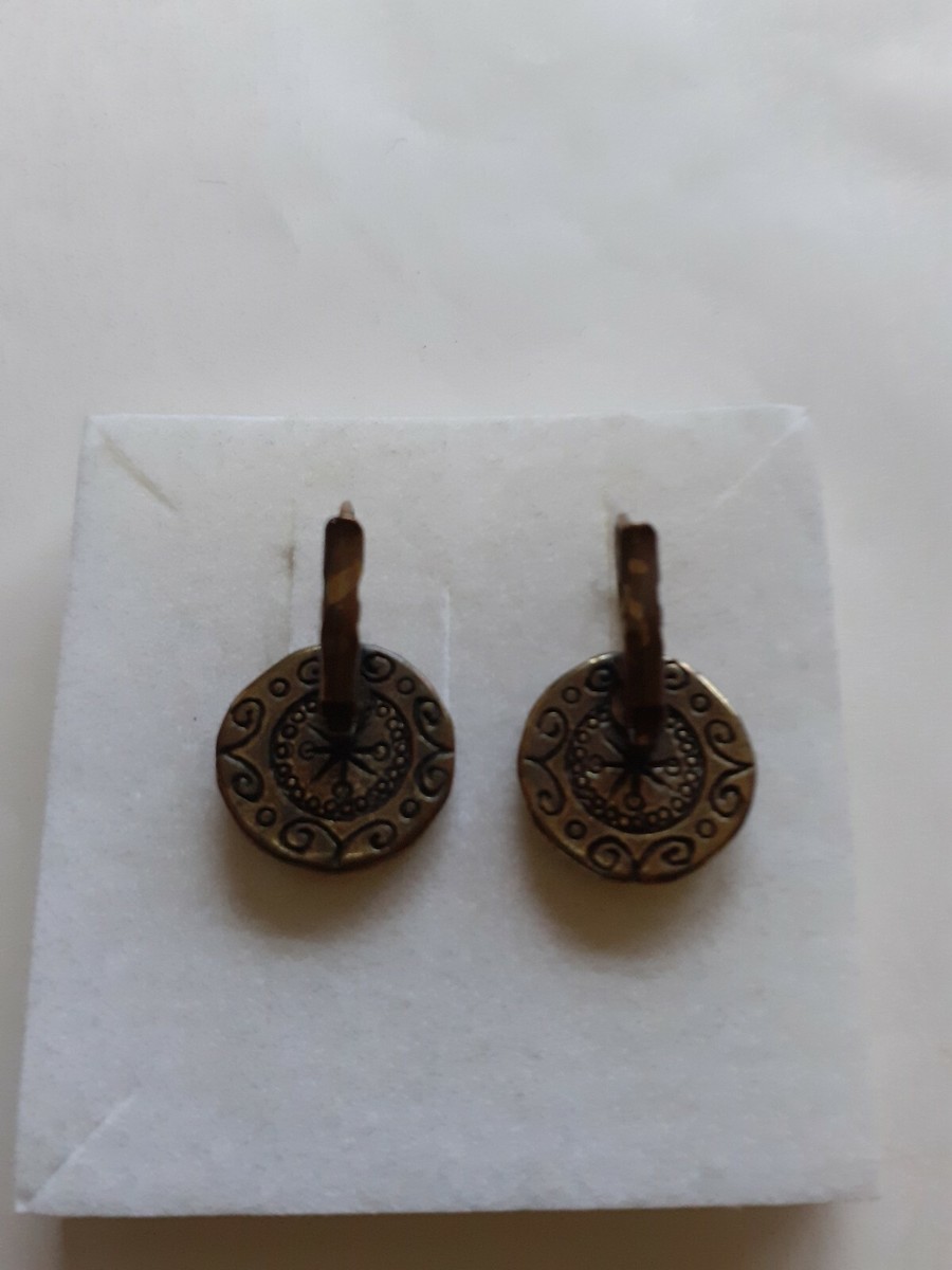 Boucles D'oreilles Dormeuses Satellite - Émail, Nacre, Bronze Rose, Occasion Porté