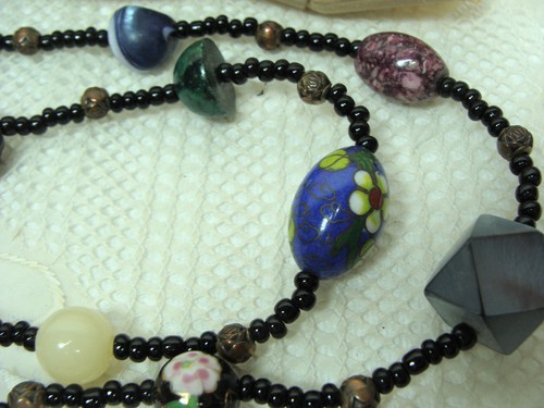 Collar de cuentas de cuarzo volcánico de jade de piedra semipreciosa Cloisonne cinnabar de colección - Imagen 9 de 20