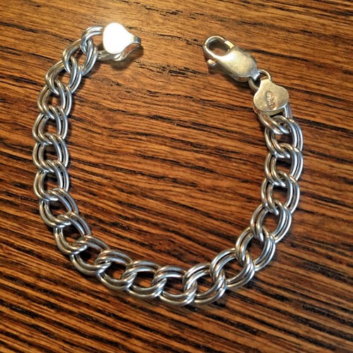 vintage sterling silver charm bracelet 925 double link, italy