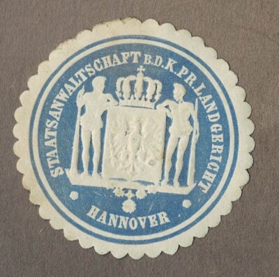 Siegelmarke Preußen: STAATSANWALTSCHAFT B. D. K. PR. LANDGERICHT HANNOVER