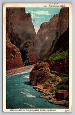 Postcard Colorado Royal Gorge Grand Canyon Arkansas River D & RG Train 1928 H898