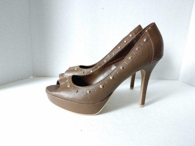FIONI Womens US 8.5 M Brown Man Made Platform 4.5 inch Stiletto Peep Toe Heels | eBay