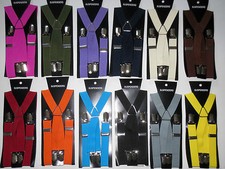 KIDS/BOYS/GIRLS 4 CLIP "X" ADJUSTABLE  BRACES WIDTH 25MM-Age 1-12-VAR SOLID COLS