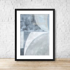 Soft Blue Grey Cream Shaped Abstract Wall Art Print Picture 1 Or Set Of 3