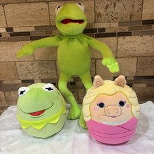 Muppets Kermit  Miss Piggy 6.5" Plush Set Stuffed Toys with a bendable Kermit