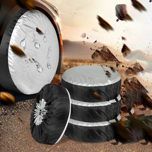 Car SUV Tire Cover Bag Weather Resistant Slip On Style Black Silver 4PCS - Picture 6 of 11