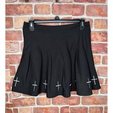 Y2K Black Pleated Cross Mini Skirt Gothic Alt Grunge Punk Skater Embroidered