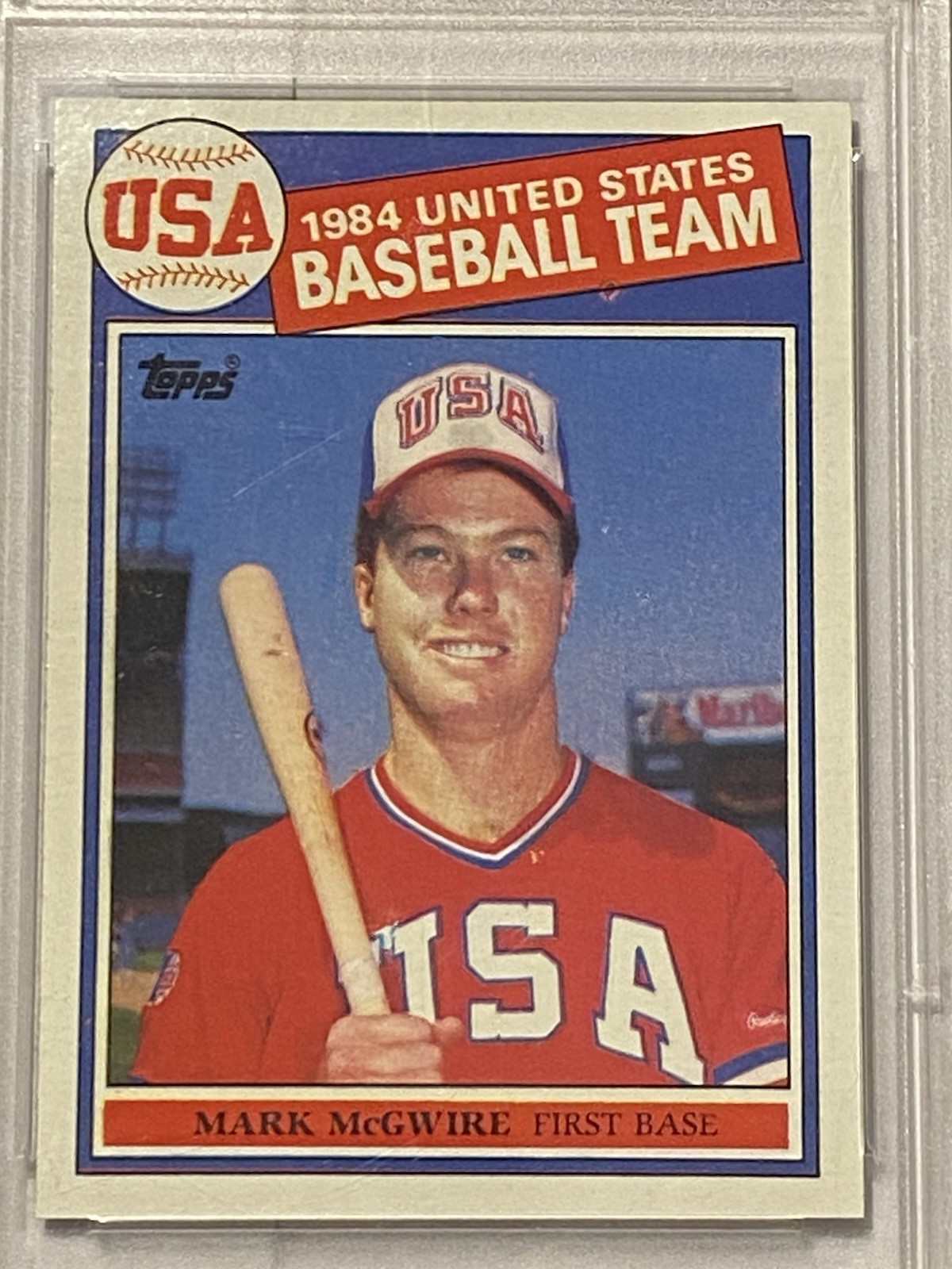 1985 Topps Baseball #401 Mark McGwire RC Team USA MINT PSA 9 Oakland A’S view 2