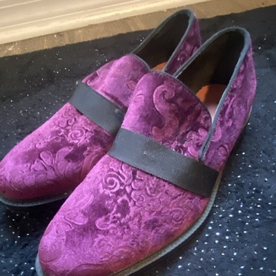 Bruno Marc Men's Purple Floral Faux Suede Slip-On Dress Loafers US 9.5