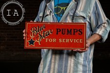 Vintage NOS Blue Star Pumps Painted Tin Advertising Sign