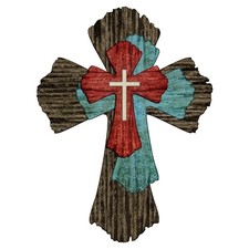 Blulu Cross Wall Decor Hanging Wooden 10.63 x 7.87 inches, Retro Color