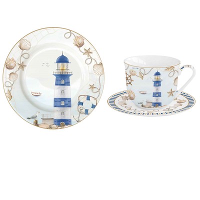 18tlg. Kaffeeset BLUE LIGHTHOUSE Leuchtturm aus Porzellan Easy Life