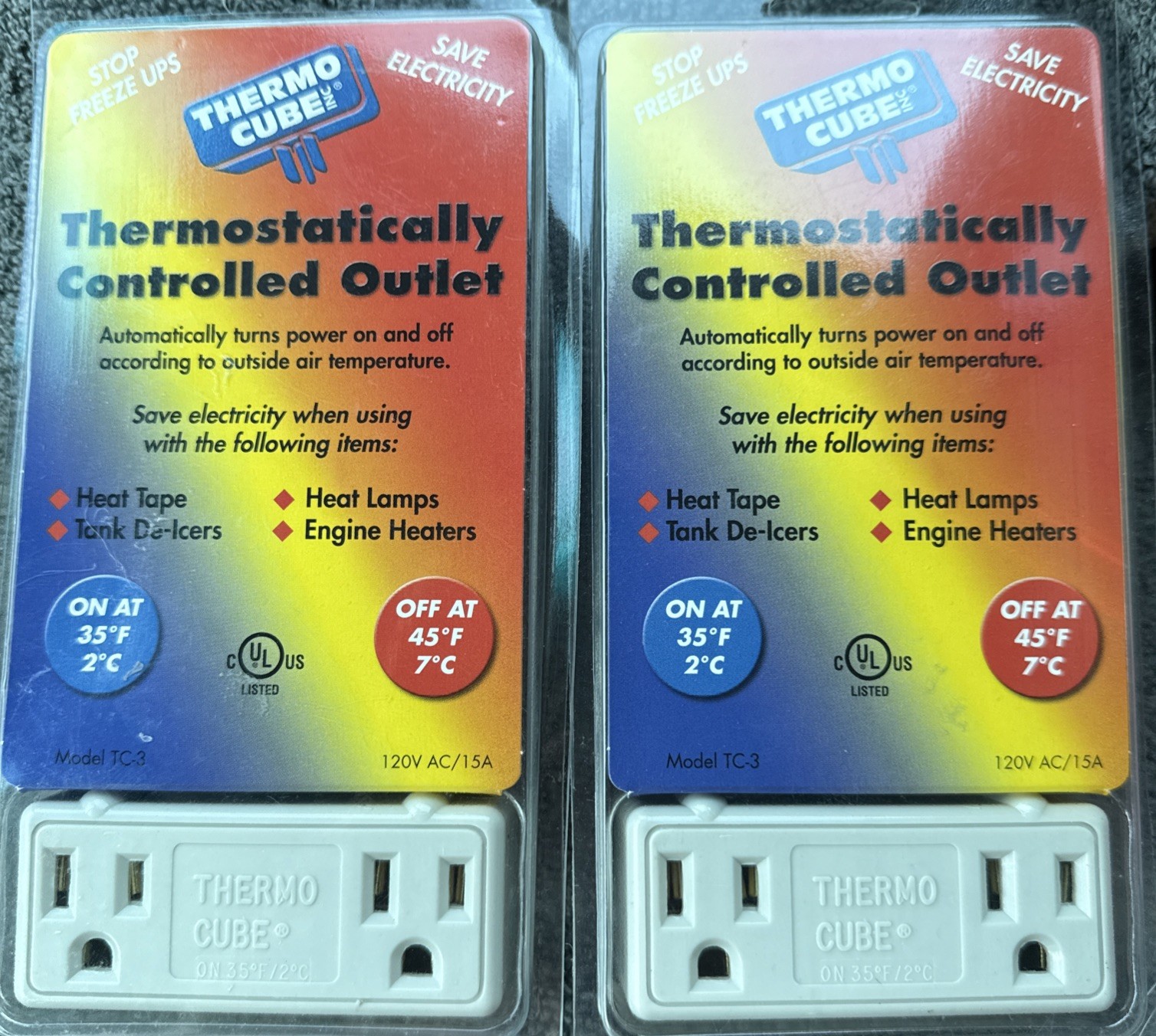 2 - Thermo Cube TC-3 Thermostatic Outlet 120V 15A Freeze Control Adapters