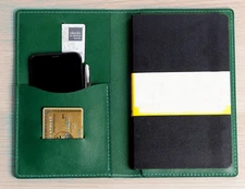 notebook book cover jacket slipcase note Holder cow Leather card bag green W298