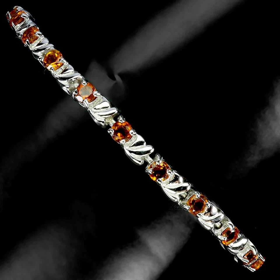 925 Sterling Silver Bracelet Round Citrine 3mm Natural Gemstone Jewelry 7 - Image 2 of 4