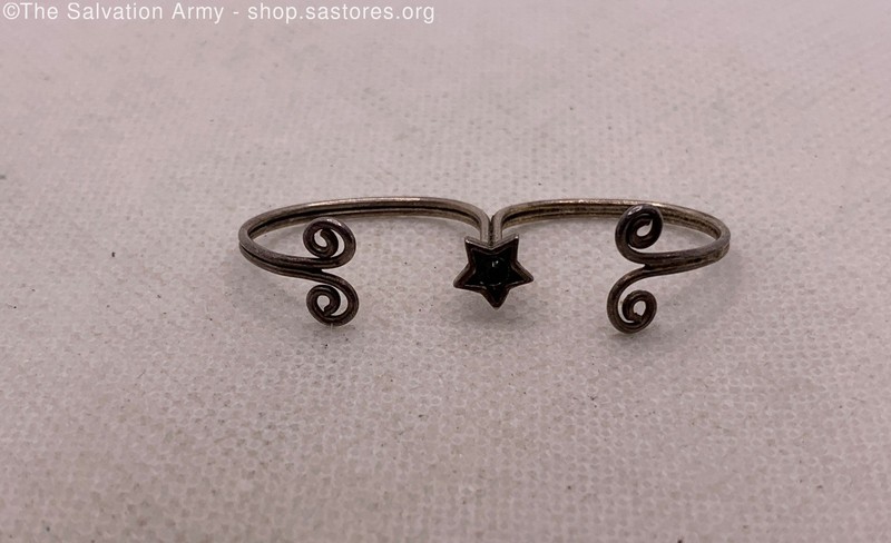 925 Sterling Silver Pink Star Scrollwork Double Ring - 2.2g