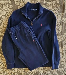 Polo Ralph Lauren Navy Tracksuit Set. Large Quarter Zip Sweater Sweatpants