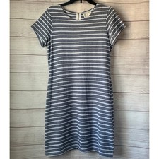 STS Sail to Sable Gray Striped Shift Dress Nautical Beach Size Large