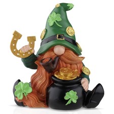 St Patrick's Day Resin Gnome, Handmade Irish Shamrock 5" Standing Figurine Sp...